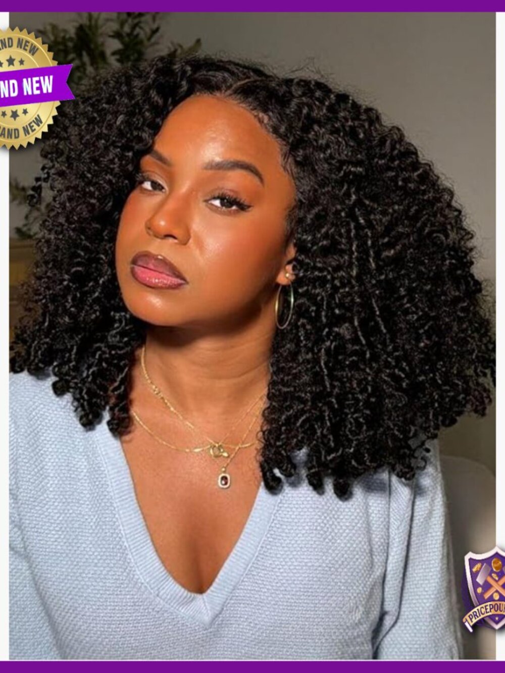 Human Hair Wig Afro Kinky Curly 26 Inch 180% Density Glueless